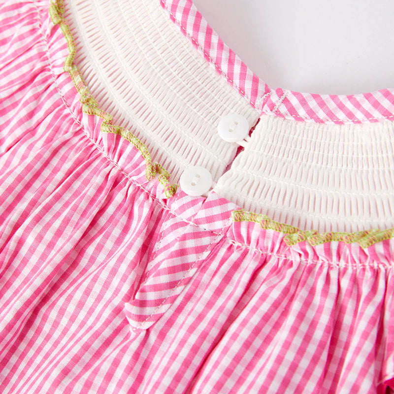 ALLIGATOR PINK GINGHAM Smocked Bubble