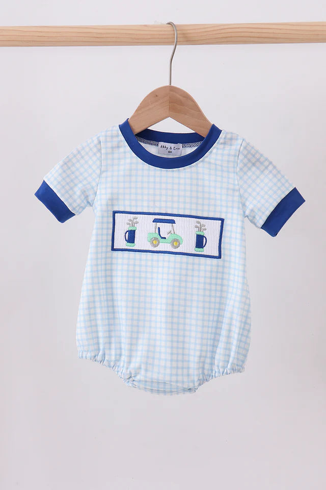 BLUE GOLF CART SMOCKED BUBBLE