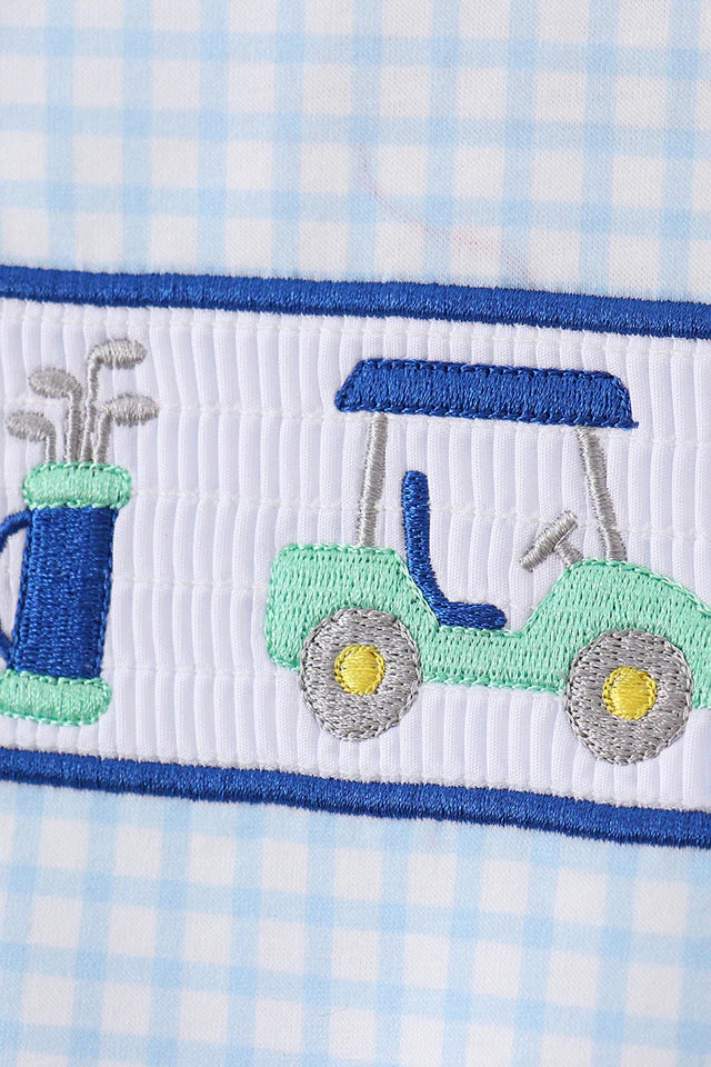 BLUE GOLF CART SMOCKED BUBBLE