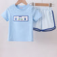 BLUE GOLF CART SMOCKED SHORTS SET