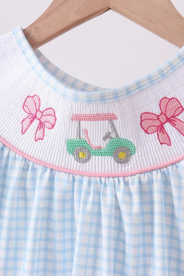 BLUE GOLF CART SMOCKED RUFFLE SHORTS SET