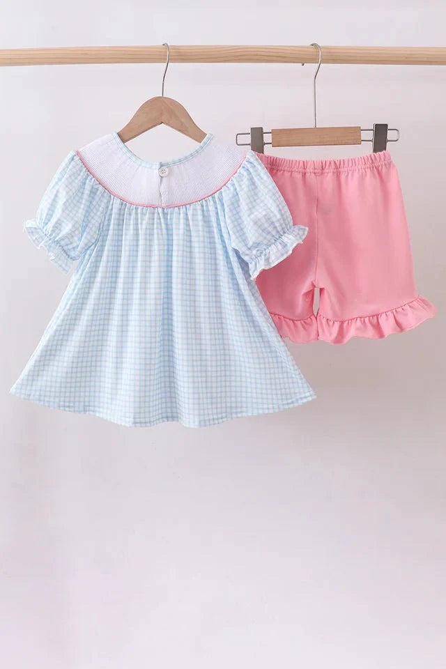BLUE GOLF CART SMOCKED RUFFLE SHORTS SET