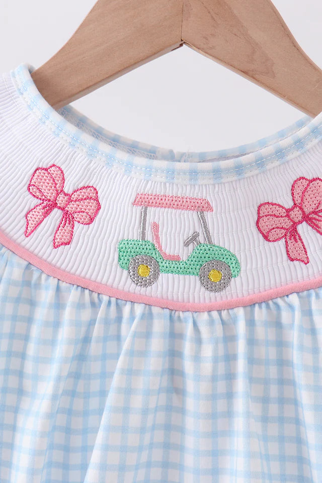 BLUE GOLF CART SMOCKED BUBBLE