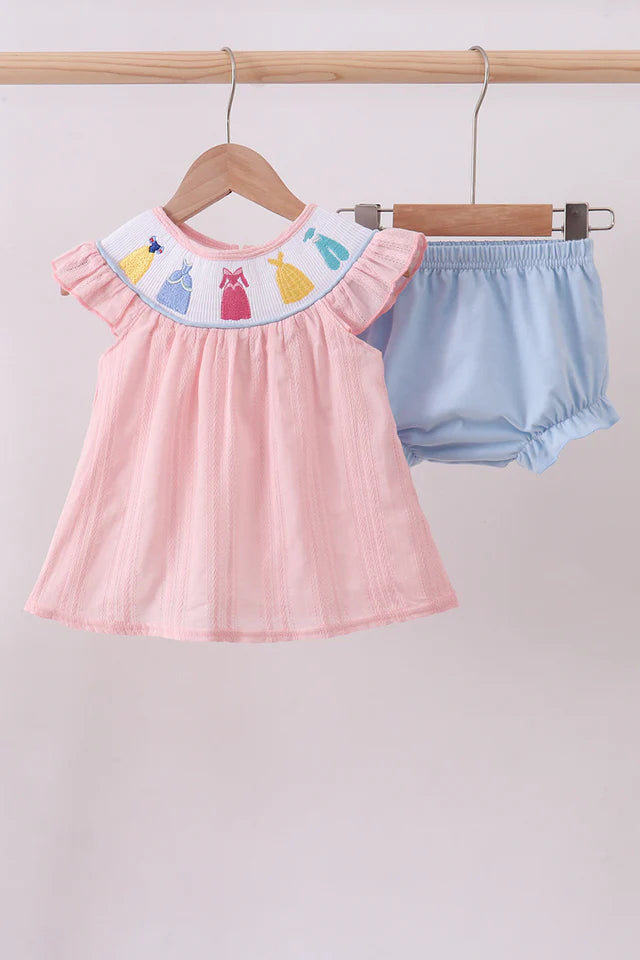 PINK PRINCESS SMOCKED BLOOMER SET