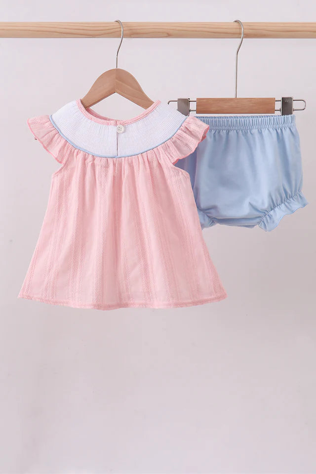 PINK PRINCESS SMOCKED BLOOMER SET