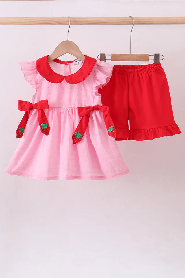 PINK STRAWBERRY SWISS DOT SHORTS SET