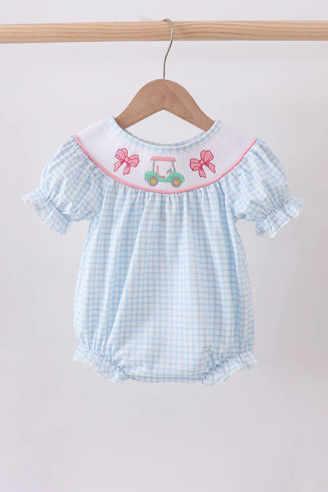 BLUE GOLF CART SMOCKED BUBBLE