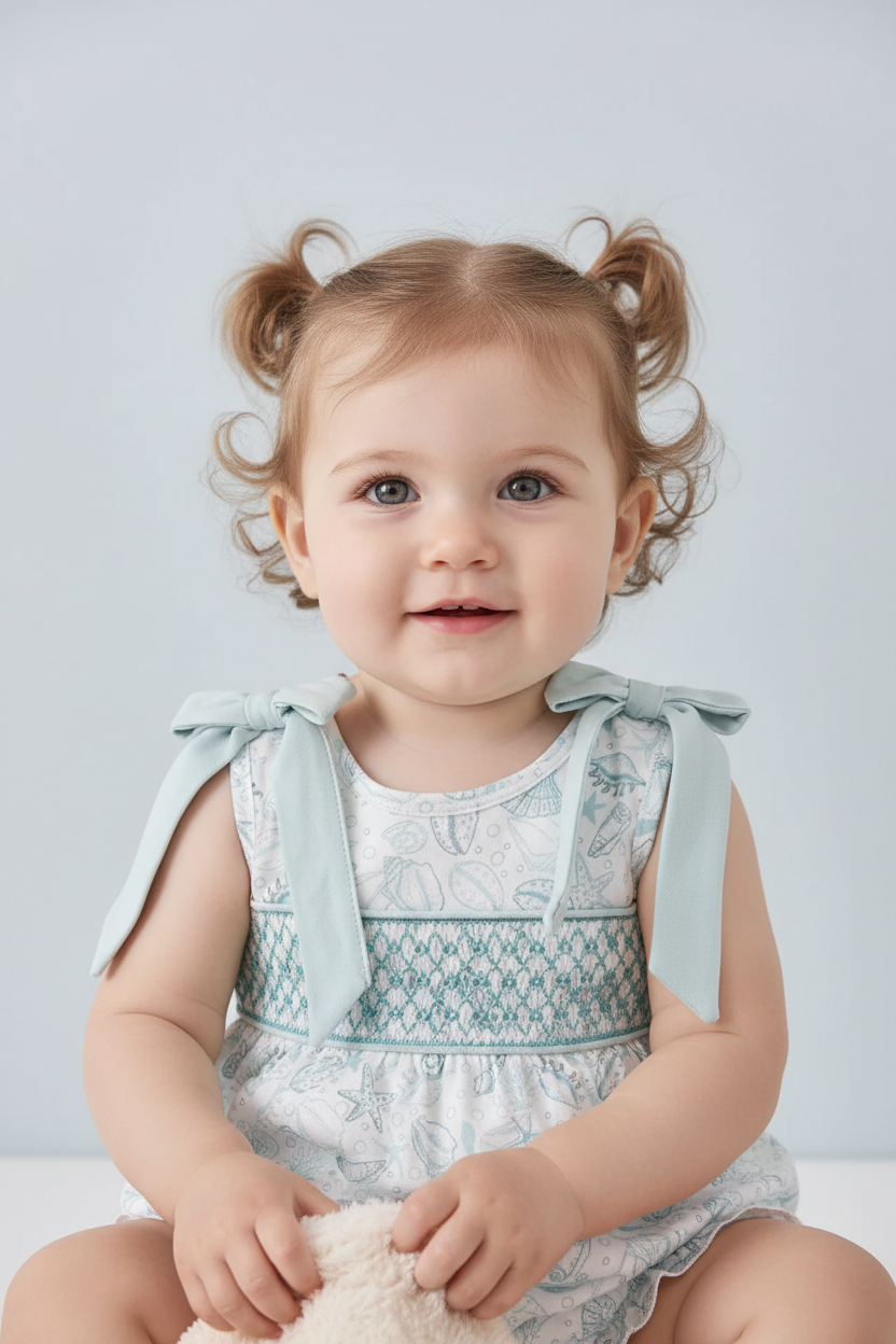 Sea Shell Smocked Bubble dress with shell-inspired smocking and playful bubble silhouette for kids beachwear