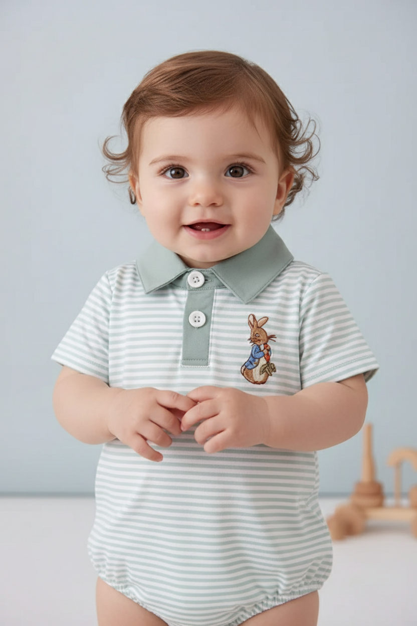 SAGE BUNNY EMBROIDERY STRIPE BUBBLE