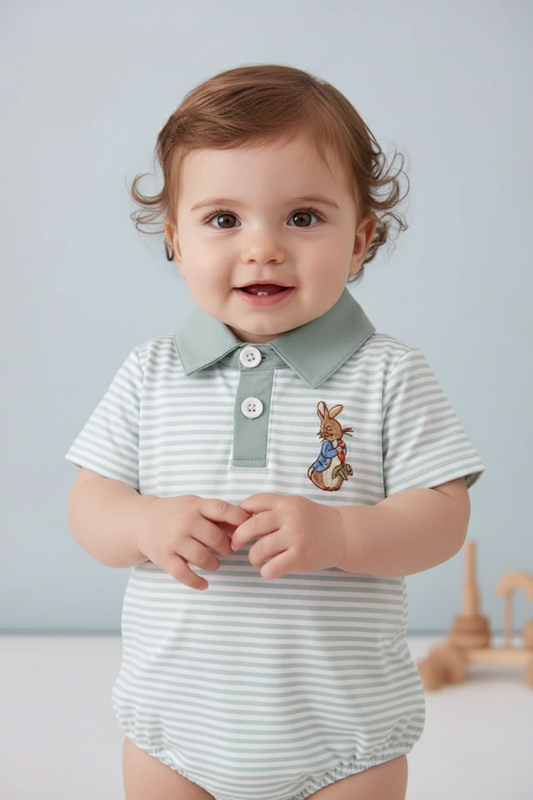 SAGE BUNNY EMBROIDERY STRIPE BUBBLE
