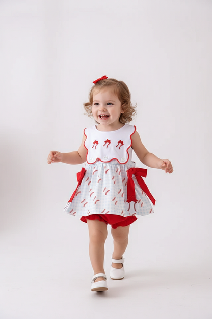 BASEBALL APPLIQUE RUFFLE GINGHAM BLOOMER SET