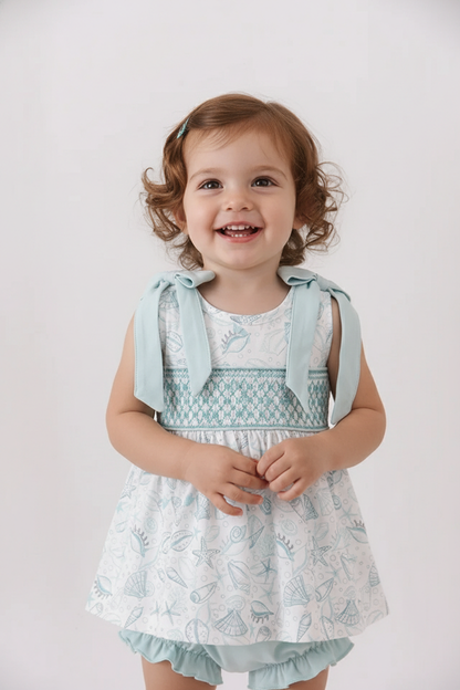 SEA SHELL SMOCKED BLOOMER SET-beach