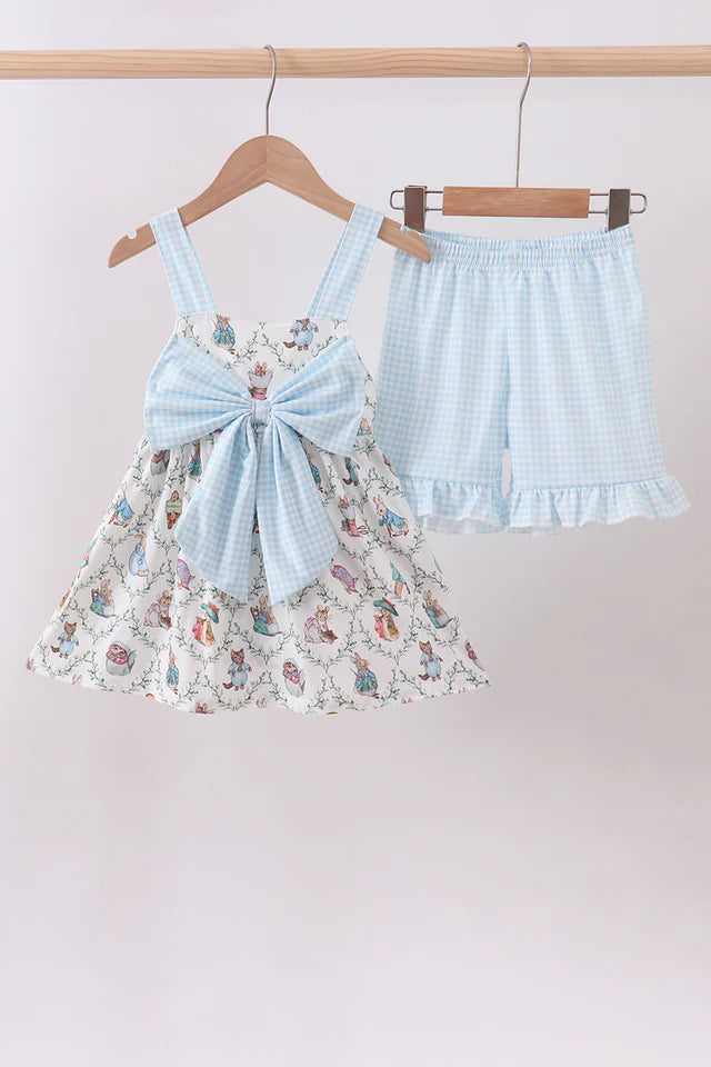 BLUE BUNNY BOW RUFFLE SHORTS SET