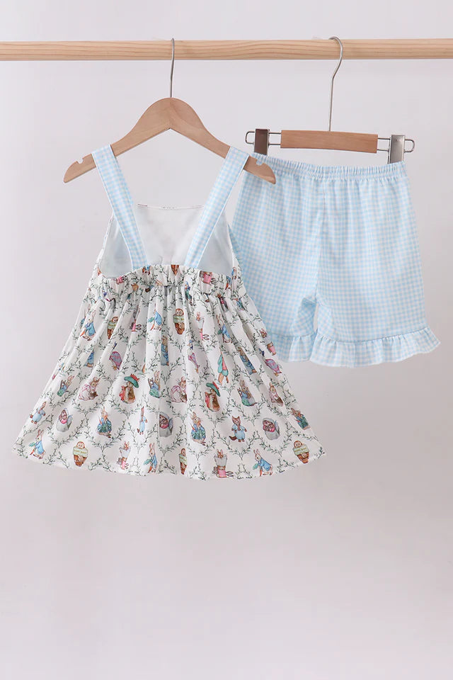 BLUE BUNNY BOW RUFFLE SHORTS SET