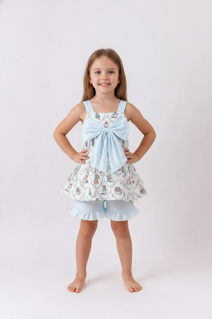 BLUE BUNNY BOW RUFFLE SHORTS SET