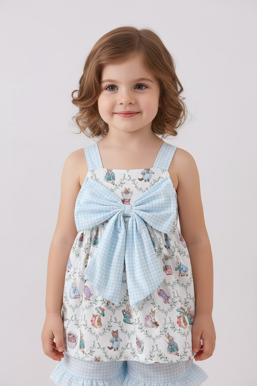 BLUE BUNNY BOW RUFFLE SHORTS SET