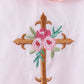 PINK CROSS JACQUARD EMBROIDERY RUFFLE DRESS