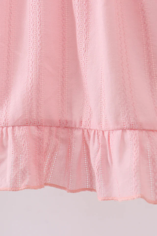 PINK CROSS JACQUARD EMBROIDERY RUFFLE DRESS