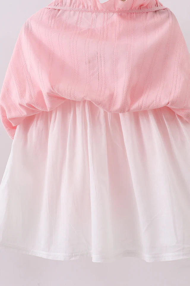 PINK CROSS JACQUARD EMBROIDERY RUFFLE DRESS