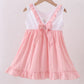 PINK CROSS JACQUARD EMBROIDERY RUFFLE DRESS