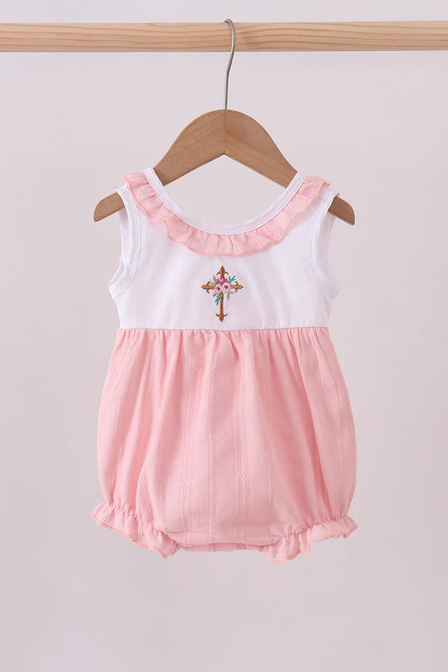 PINK CROSS JACQUARD EMBROIDERY RUFFLE BUBBLE