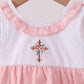 PINK CROSS JACQUARD EMBROIDERY RUFFLE BUBBLE