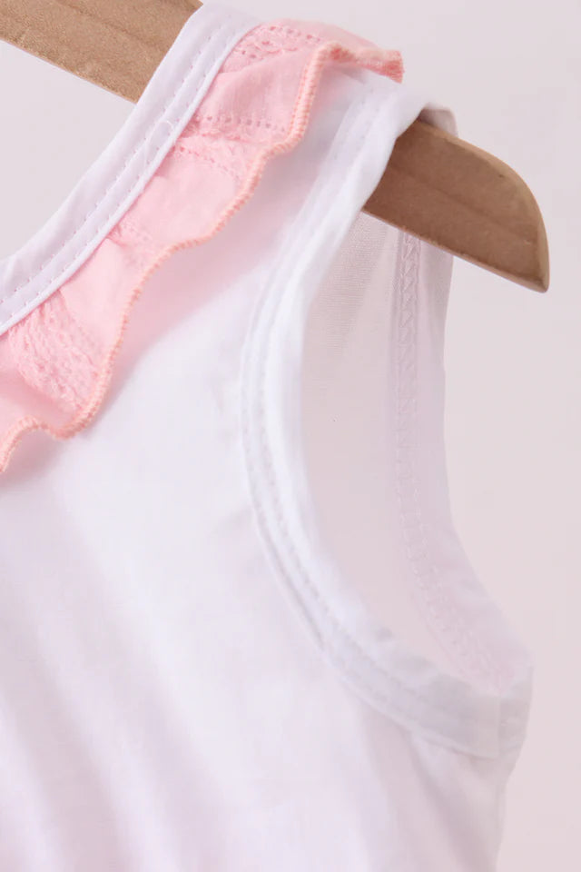 PINK CROSS JACQUARD EMBROIDERY RUFFLE BUBBLE