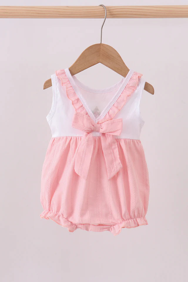 PINK CROSS JACQUARD EMBROIDERY RUFFLE BUBBLE