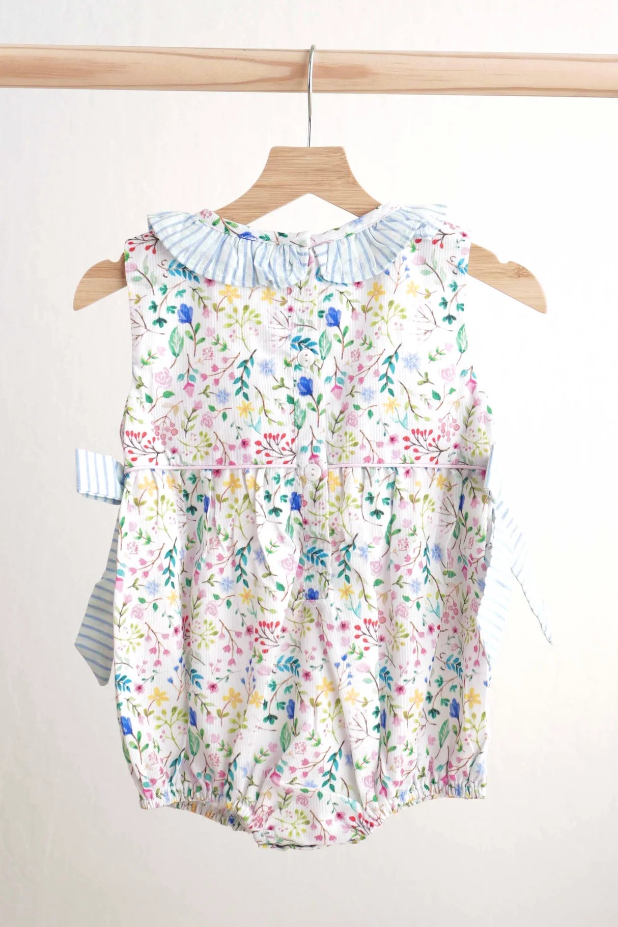 FLORAL EASTER BUNNY HAND-SMOCKED GIRL BUBBLE