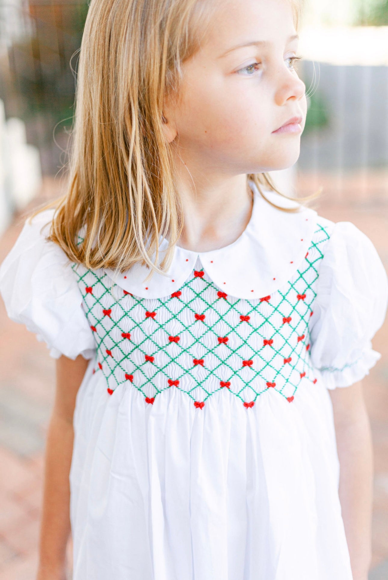 Channing Dress-Red & Green Christmas Smocked w/Collar