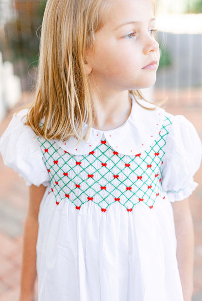 Channing Dress-Red & Green Christmas Smocked w/Collar