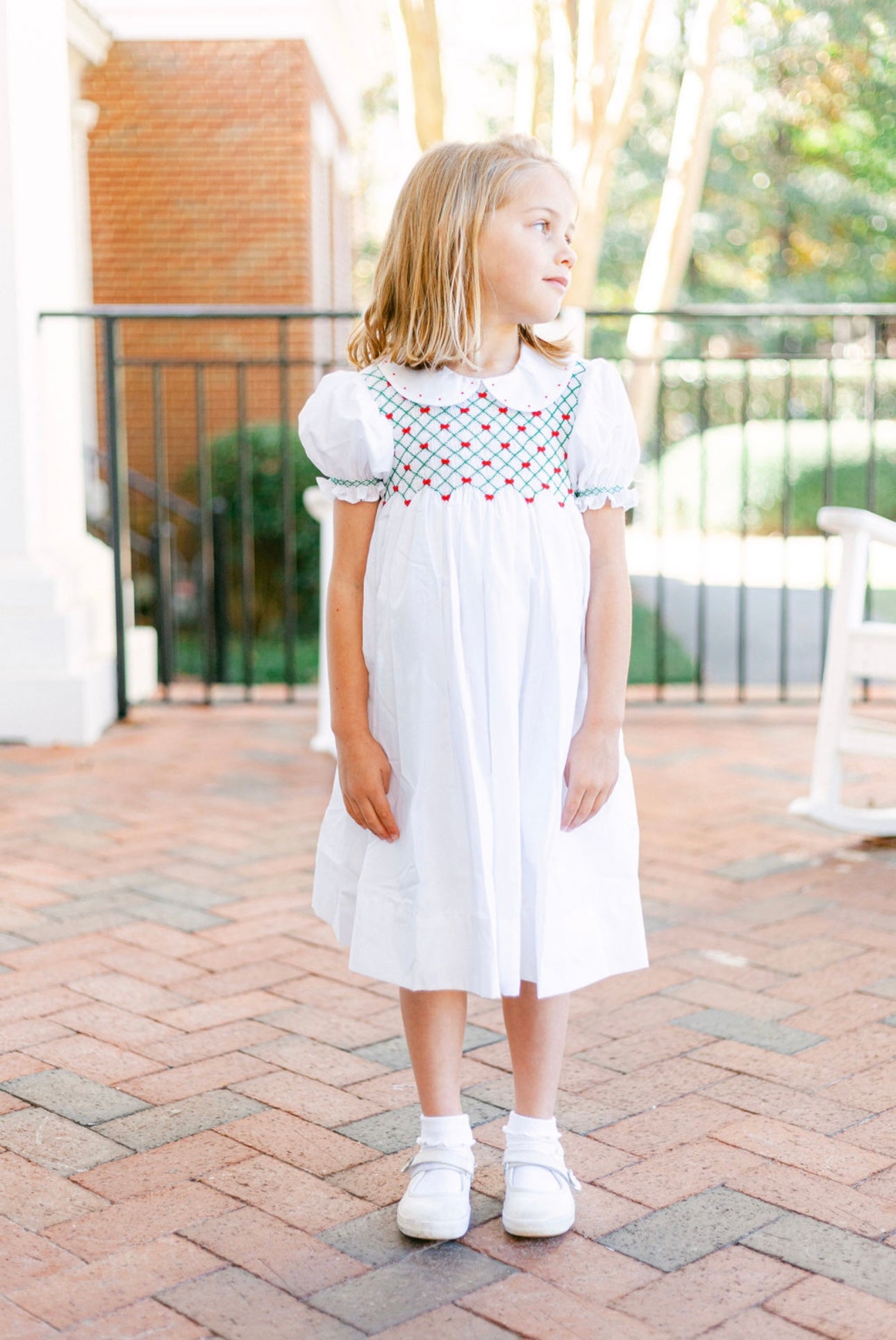 Channing Dress-Red & Green Christmas Smocked w/Collar
