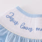 BLUE JESUS LOVES ME THIS I KNOW SMOCKED BUBBLE