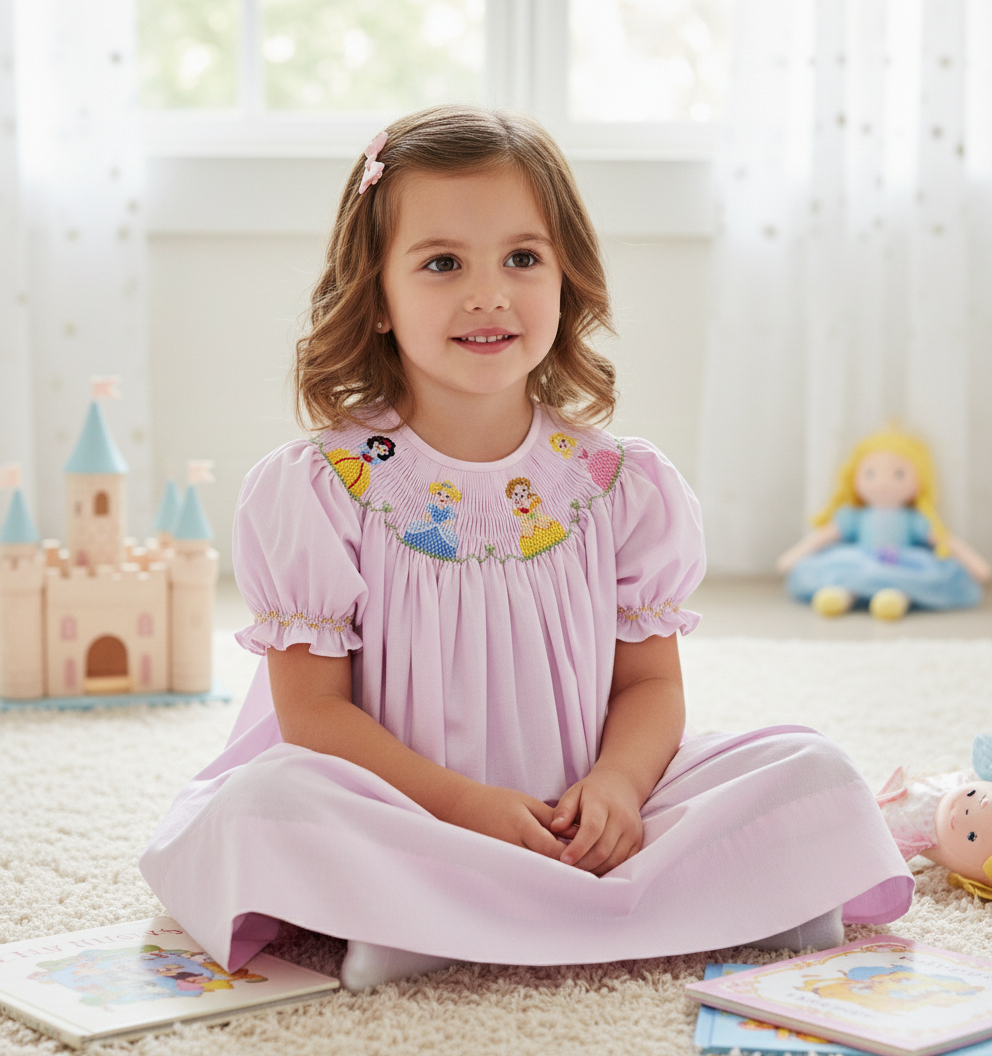 Pink Magical Princess  Hand Smocked Bishop Dress