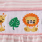 PINK STRIPE ANIMAL EMBROIDERY SMOCKED BUBBLE