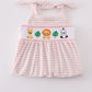 PINK STRIPE ANIMAL EMBROIDERY SMOCKED BUBBLE