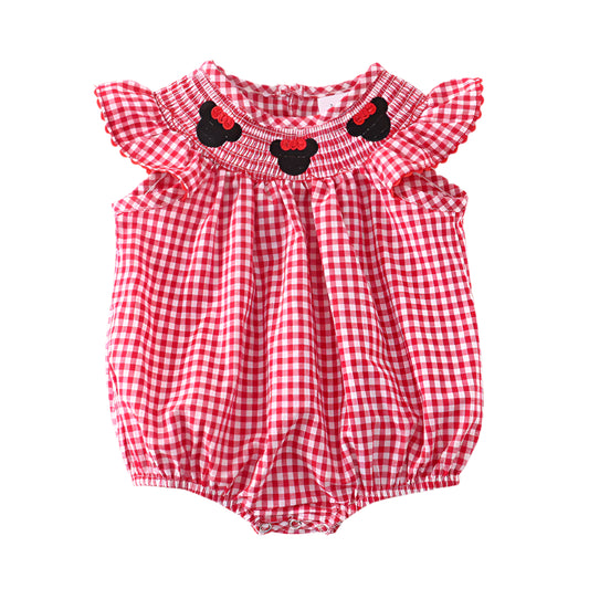 Girls' Gingham Minnie Embroidered Smocked Romper