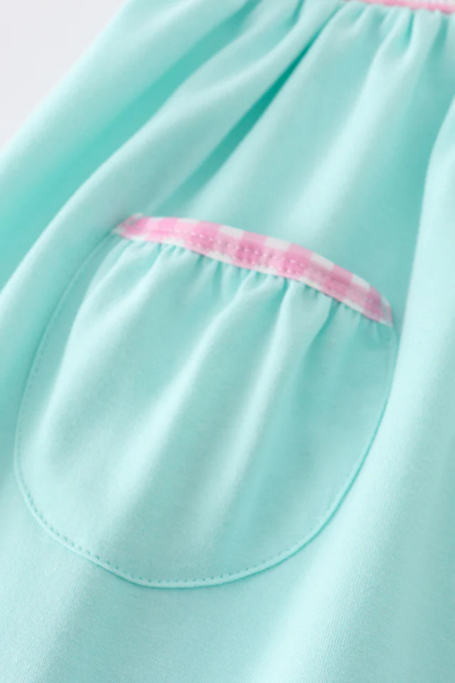 MINT PRINCESS EMBROIDERY GINGHAM RUFFLE DRESS