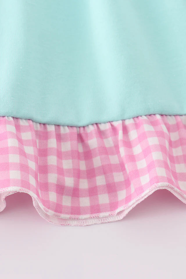 MINT PRINCESS EMBROIDERY GINGHAM RUFFLE DRESS