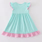MINT PRINCESS EMBROIDERY GINGHAM RUFFLE DRESS