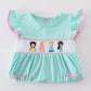 MINT PRINCESS EMBROIDERY GINGHAM RUFFLE DRESS