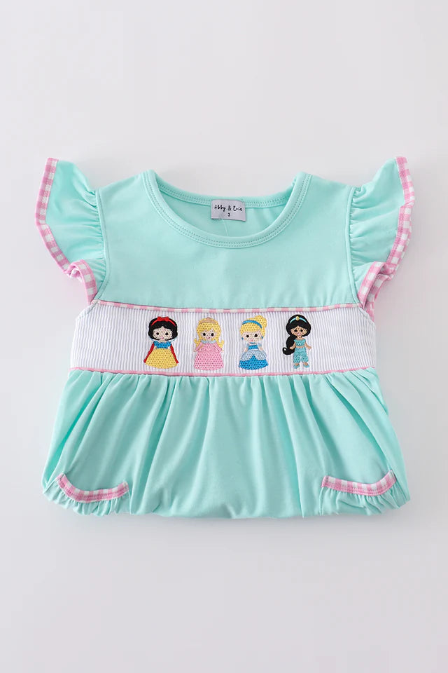 MINT PRINCESS EMBROIDERY GINGHAM RUFFLE DRESS