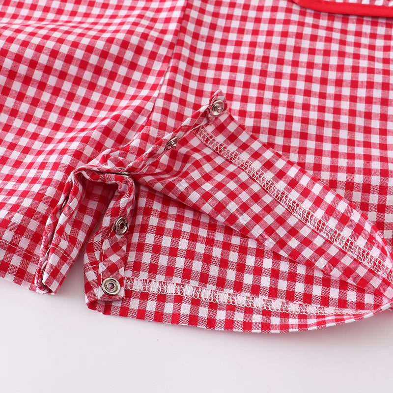 Boys Gingham Mickey Embroidered Smocked Romper