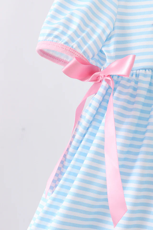 BLUE CROSS EMBROIDERY RUFFLE STRIPE DRESS