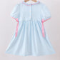 BLUE CROSS EMBROIDERY RUFFLE STRIPE DRESS
