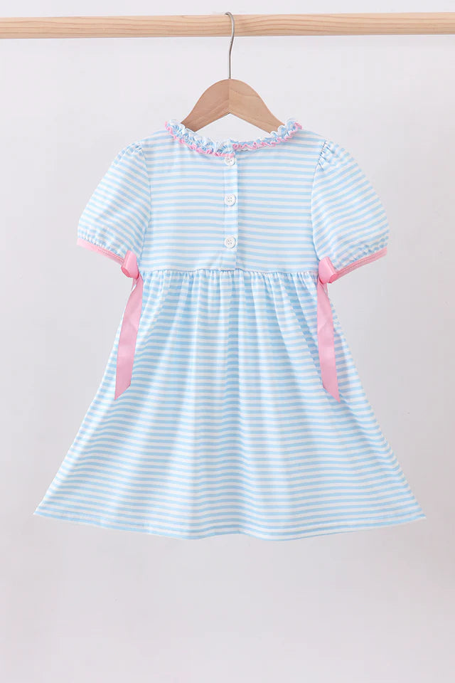 BLUE CROSS EMBROIDERY RUFFLE STRIPE DRESS
