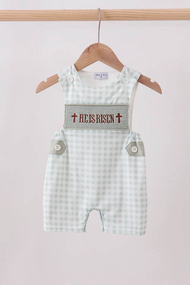 SAGE HE IS RISEN SMOCKED GINGHAM JONJON