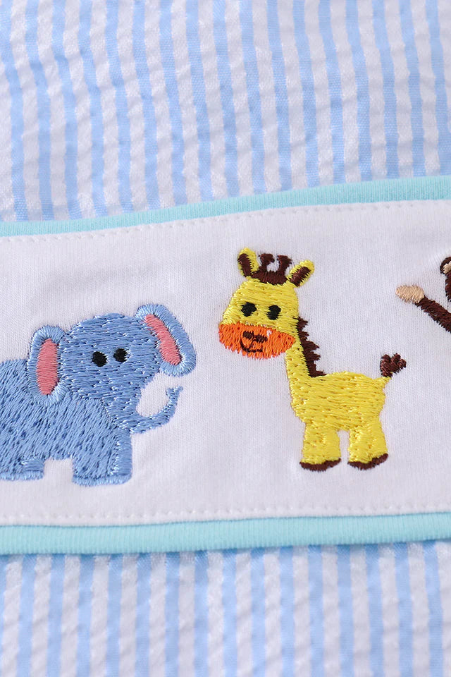 BLUE SEERSUCKER ANIMAL EMBROIDERY JONJON
