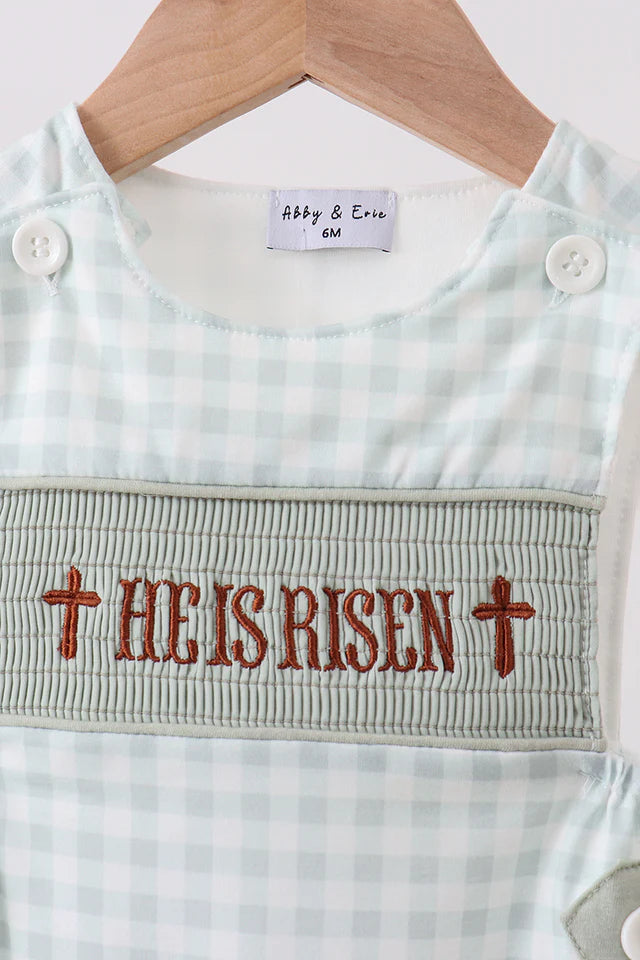SAGE HE IS RISEN SMOCKED GINGHAM JONJON