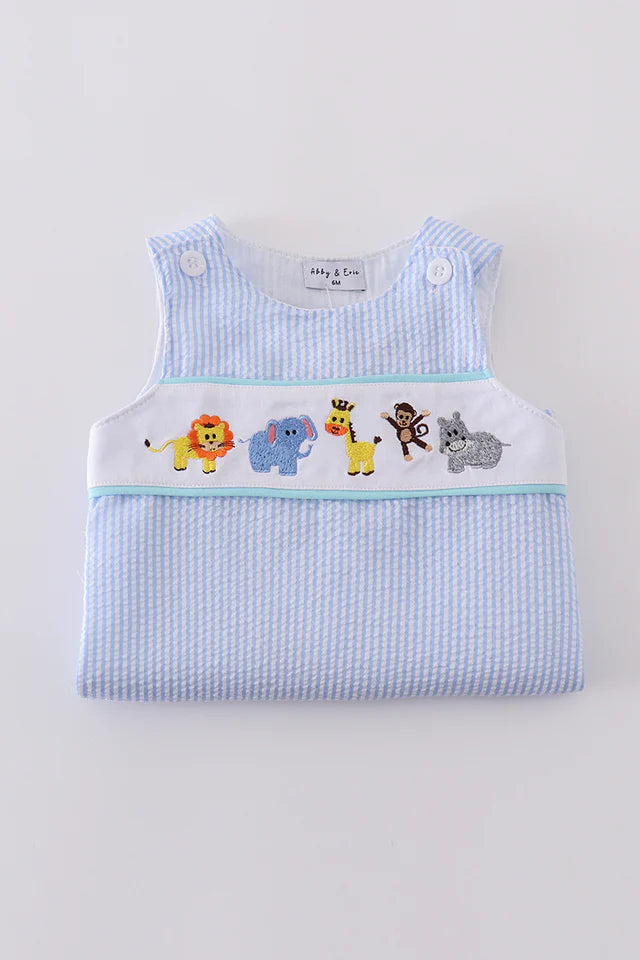 BLUE SEERSUCKER ANIMAL EMBROIDERY JONJON